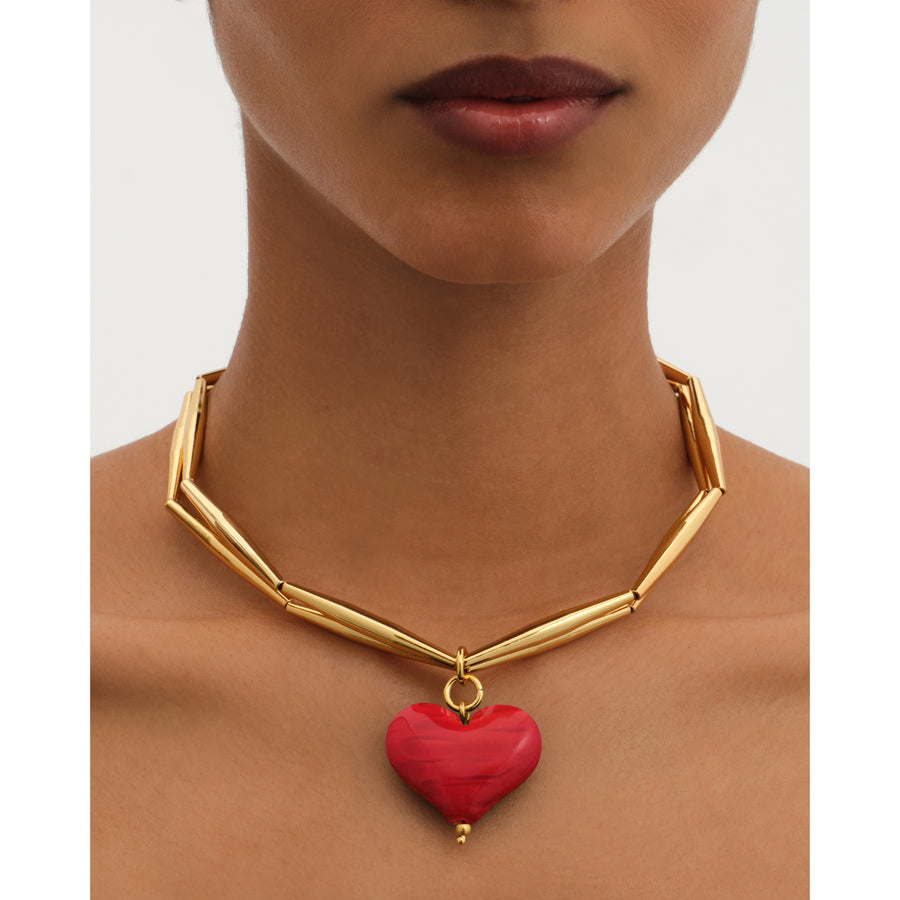Cuore Duo Necklace - Burgundy