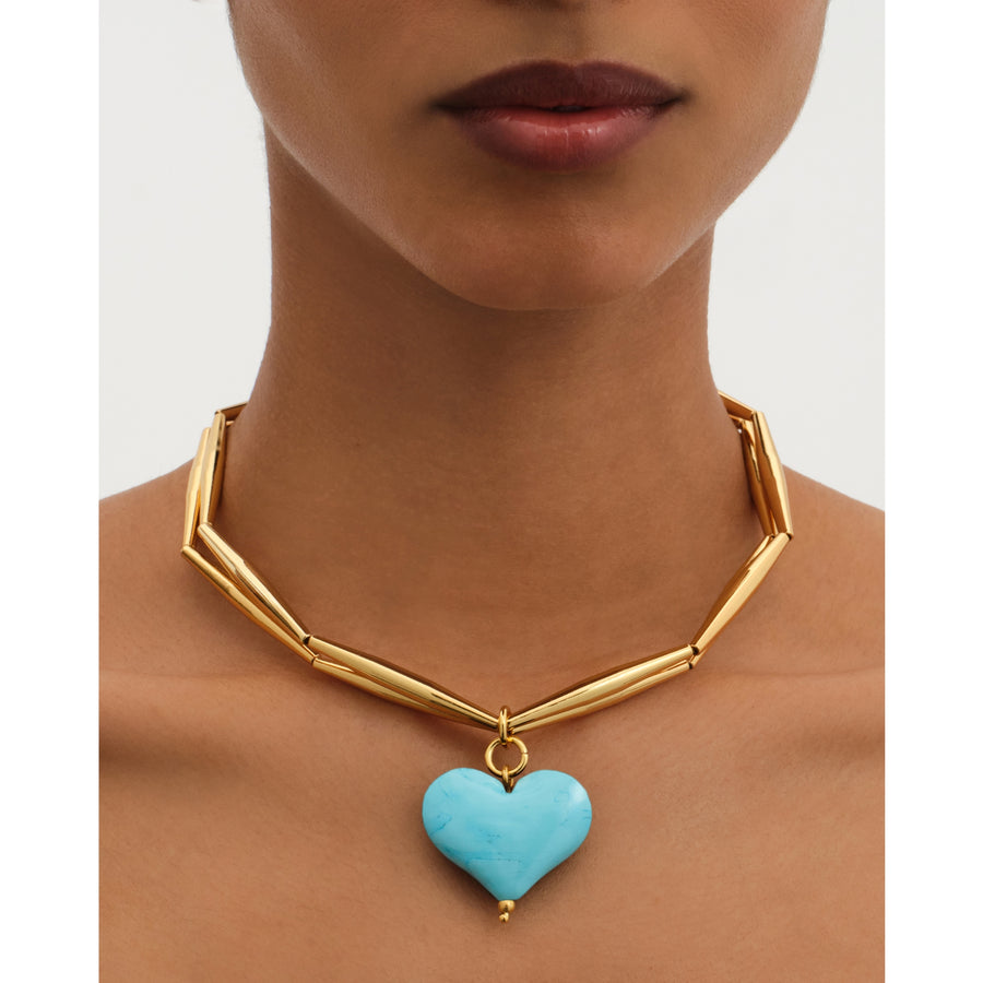 Cuore Duo Necklace - Turquoise