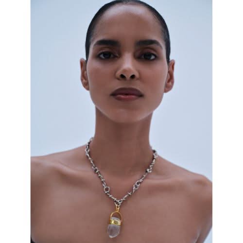 Rock Crystal Necklace with Nomad Chain in Silver - Tohum Design