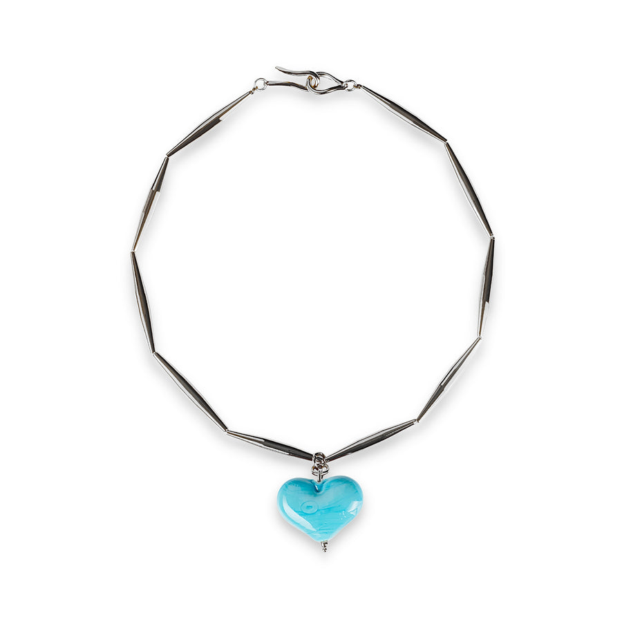 Cuore Necklace In Silver - Turquoise