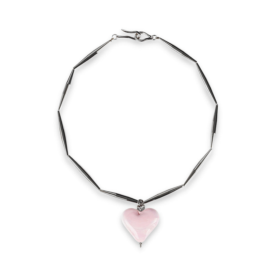Cuore Necklace In Silver - Pink Bubble