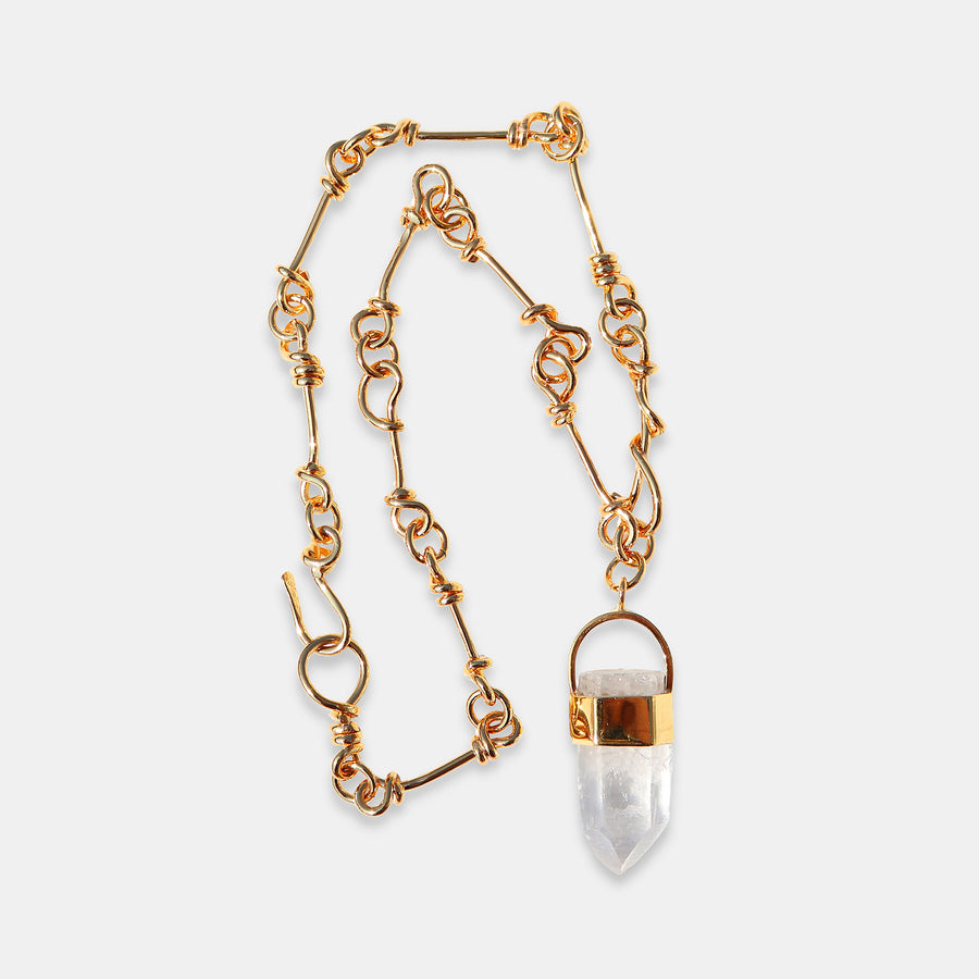 Rock Crystal Necklace with Nomad Chain in Gold