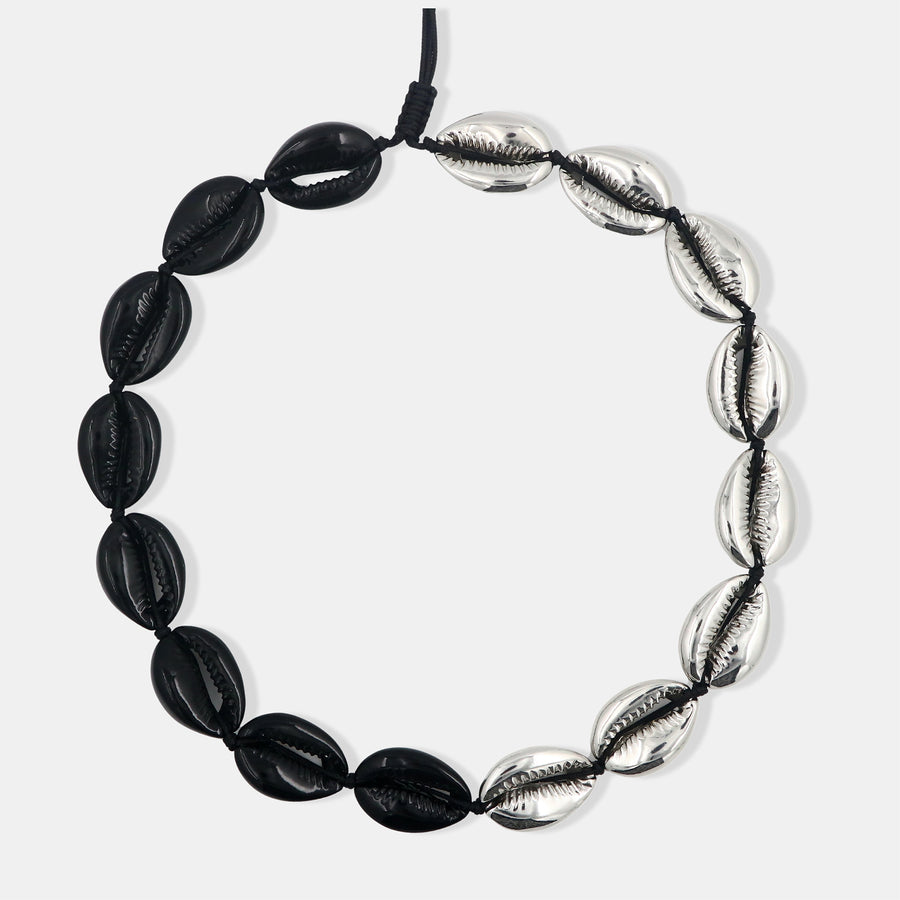 Concha Large Puka Necklace - Black & Silver