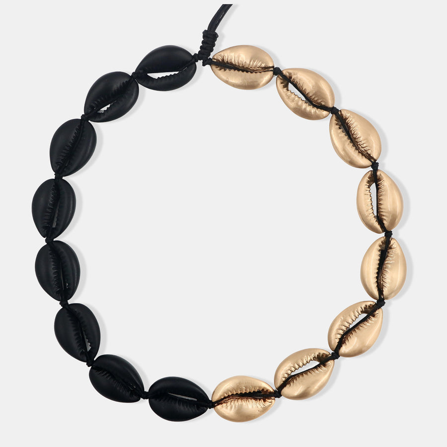 Concha Large Puka Necklace - Black & Golden