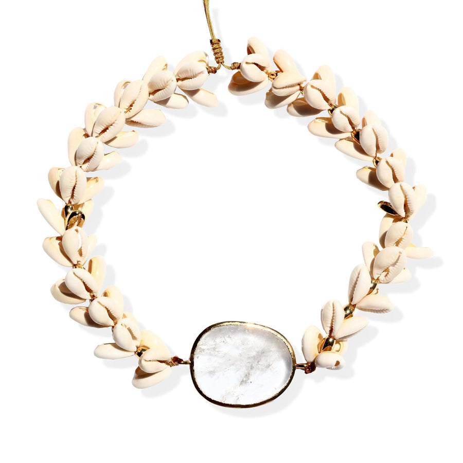 Concha Multi Natural Puka Cowrie Necklace With Rock Crystal - Tohum Design