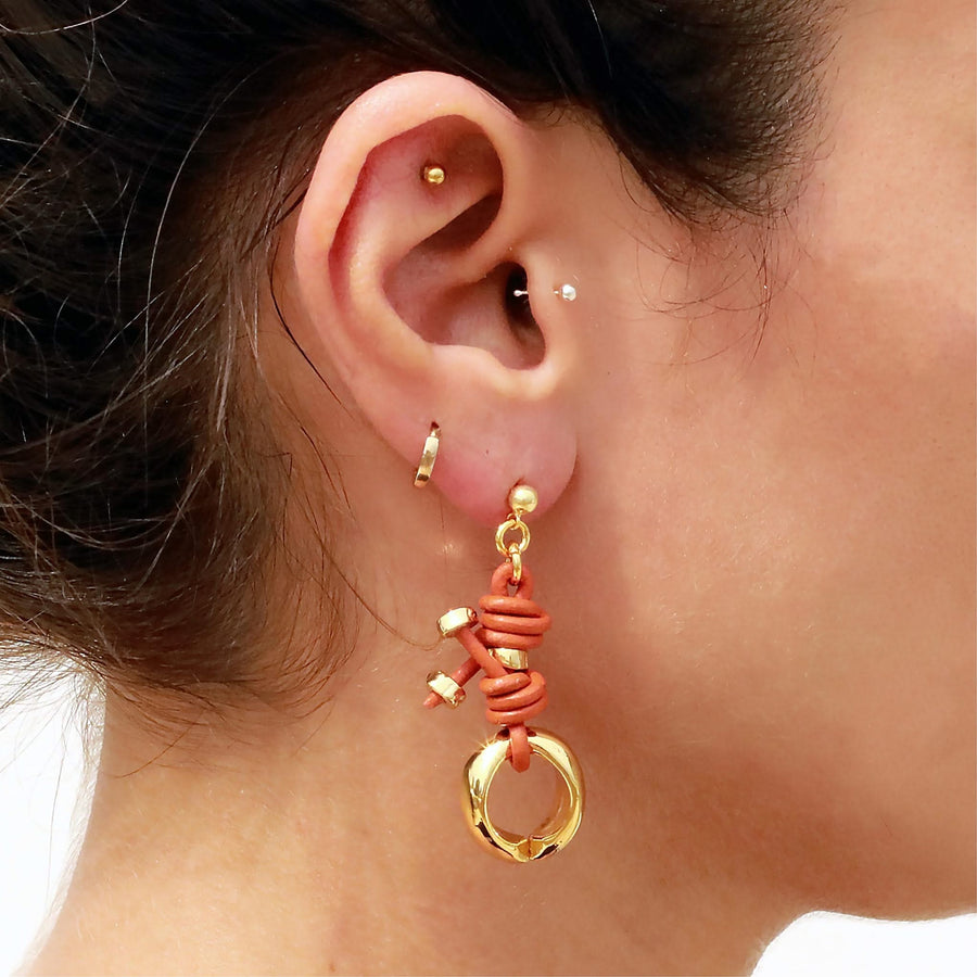 Terra Mali Leather Earrings I in Orange - Tohum Design