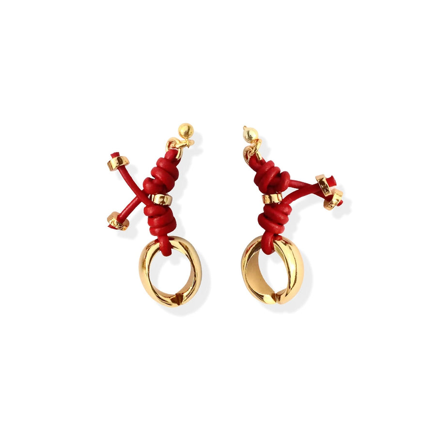 Terra Mali Leather Earrings I in Red - Tohum Design