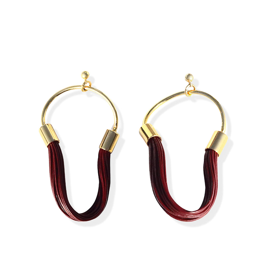 Terra Hoop Leather Earrings in Burgundy